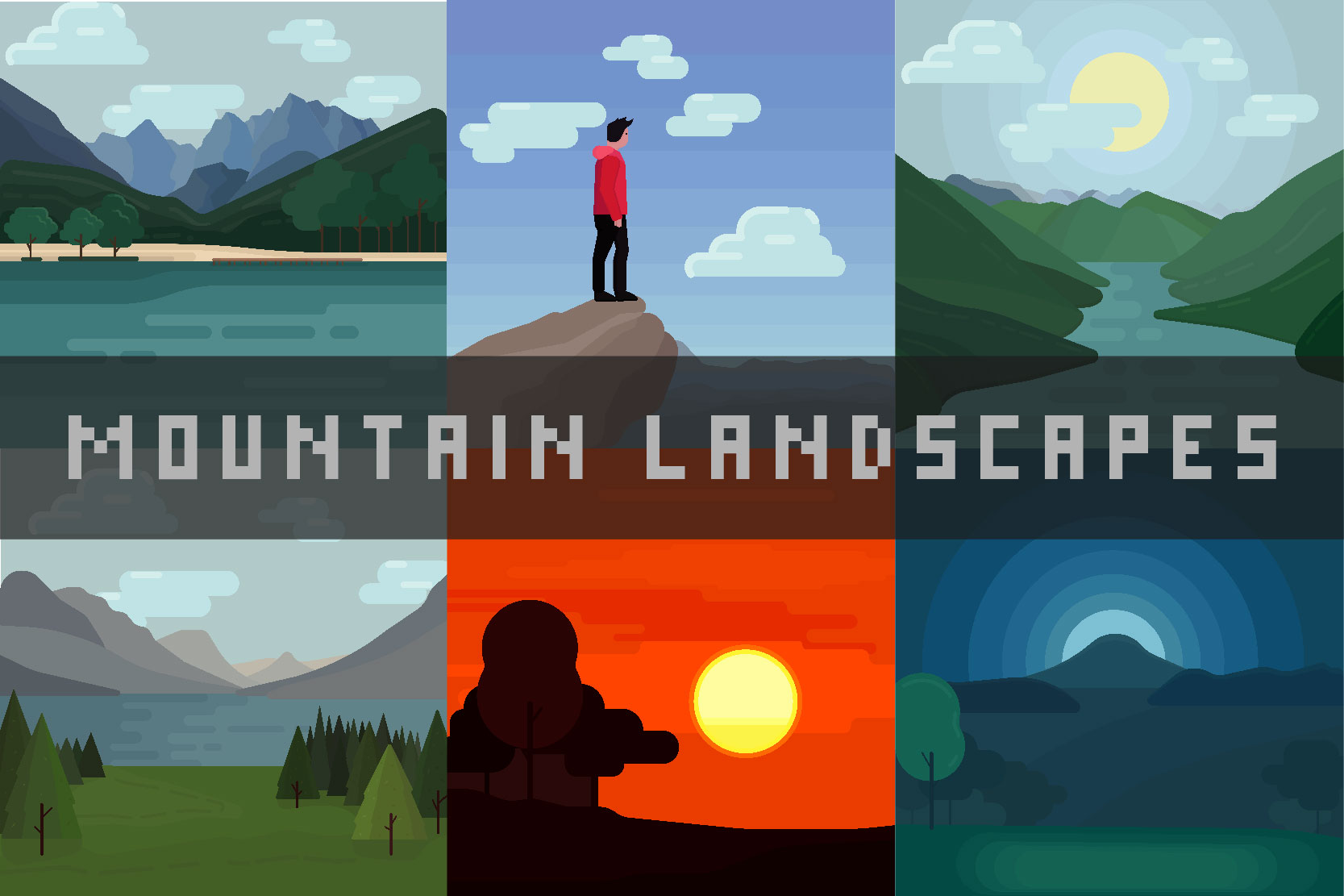 1667x1111 Mountain Landscapes Vector Illustrations Graphic