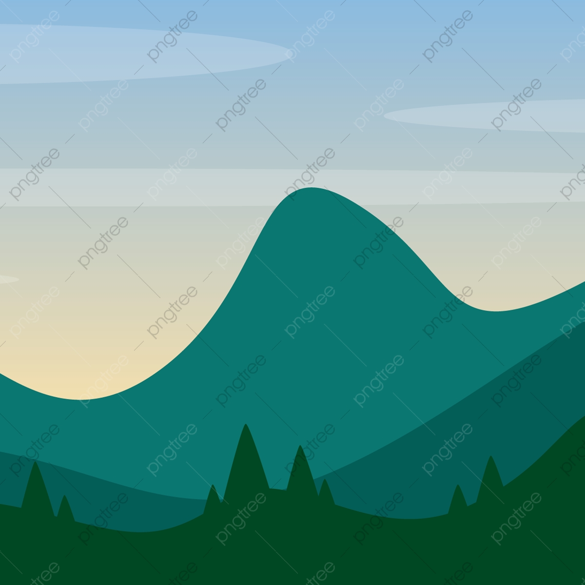 1200x1200 Sunny Mountain Landscape Vector Illustration, Mountain, Landscape