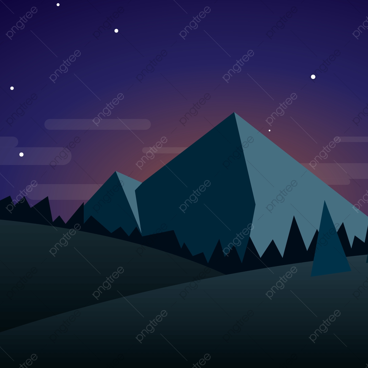 1200x1200 Full Moon Night Mountain Landscape Vector Illustration, Sky