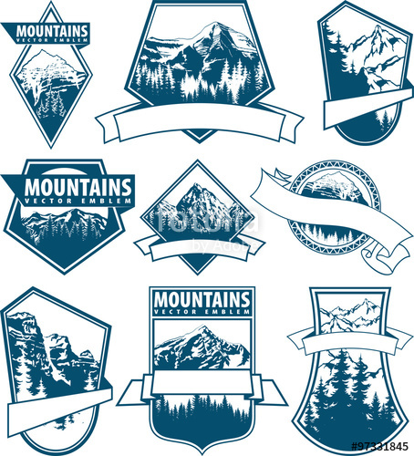 454x500 Vector Mountain Logo Emblem Set With Type Design Stock Image