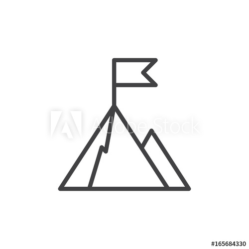 500x500 Top Of Mountain With Flag Line Icon, Outline Vector Sign, Linear