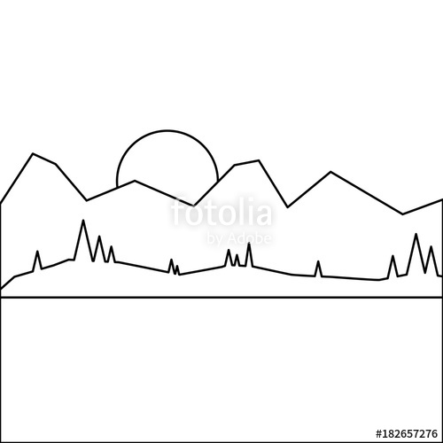 500x500 Landscape With Mountains And Forest Sun Outline Vector