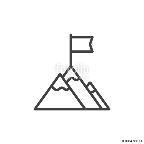 500x500 Flag On Mountain Top Line Icon, Outline Vector Sign, Linear Style