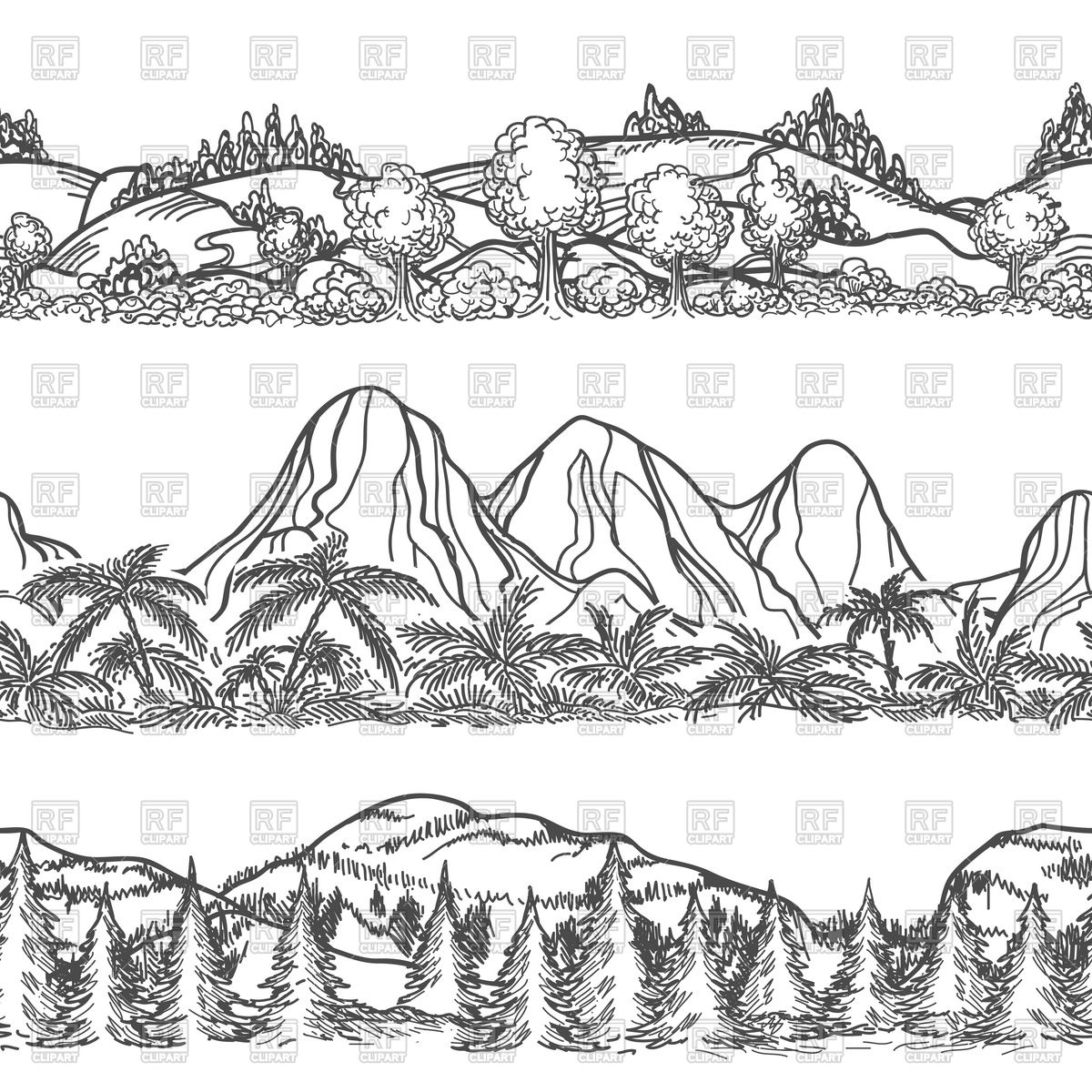 1200x1200 Mountains And Forest Hand Drawn Patterns Vector Image Of Nature