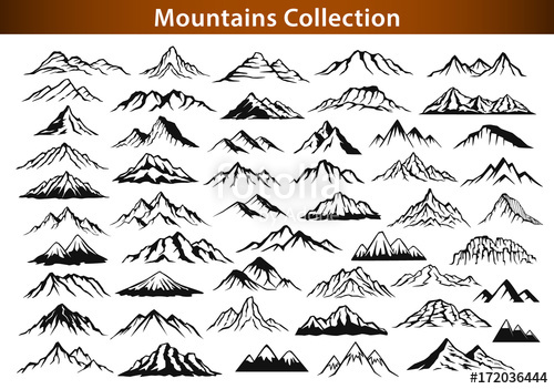 500x351 Different Mountain Ranges Silhouette Collection Set Stock Image