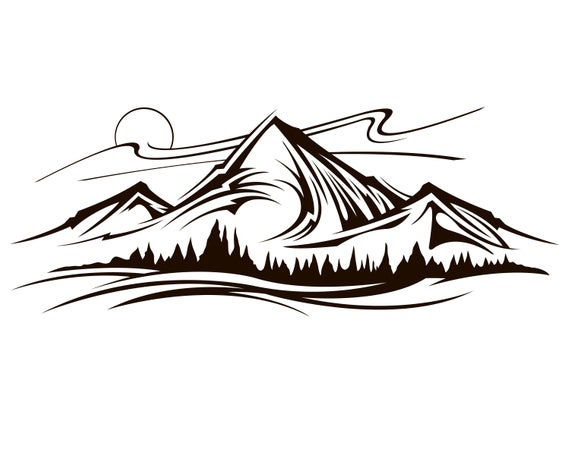 570x466 Mountain Range Landscape Scenery Outline Etsy