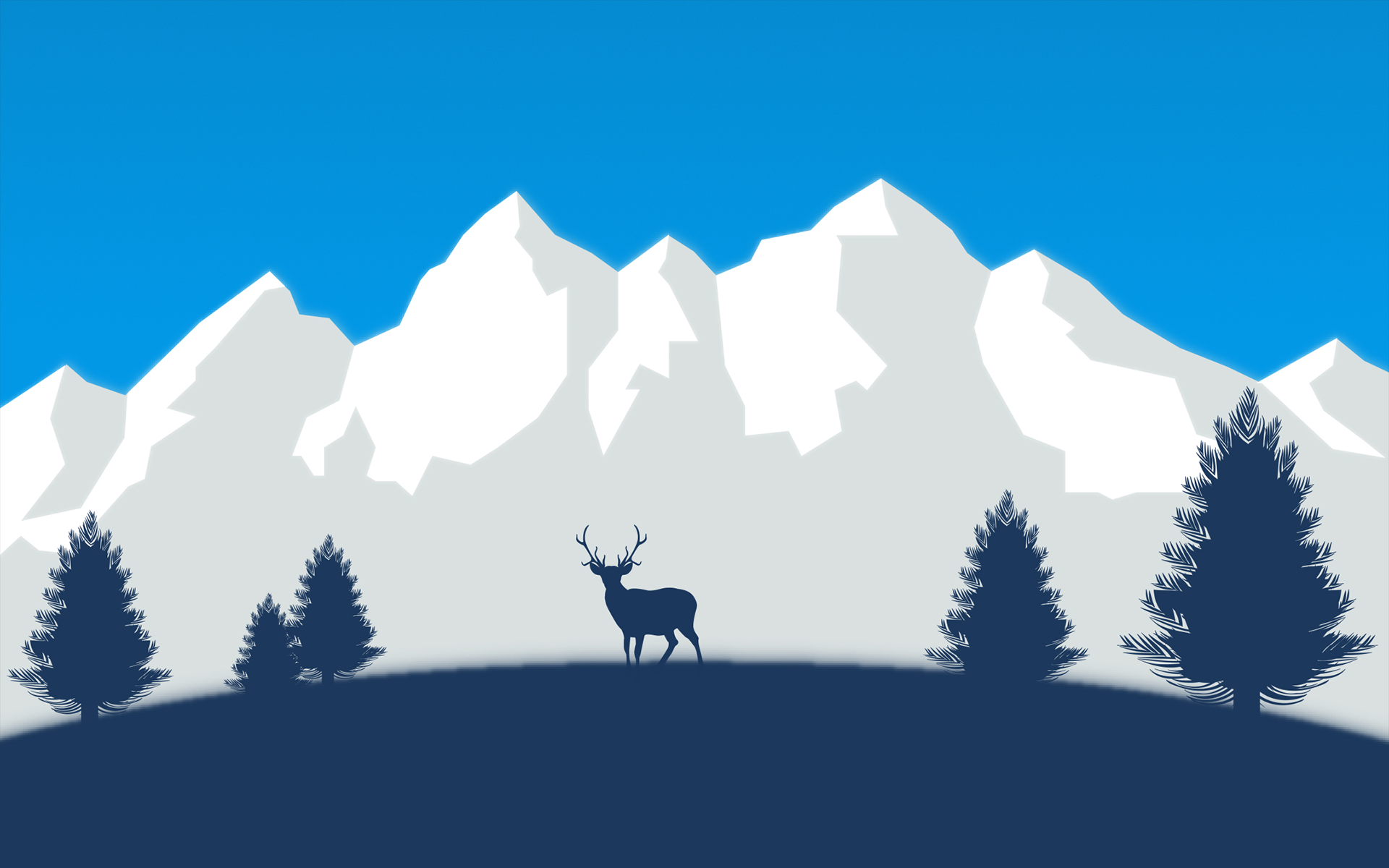 1920x1200 Wallpaper Trees, Illustration, Mountains, Deer, Snow, Vector
