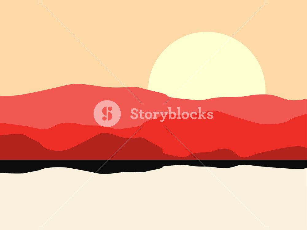 1000x750 Hot Desert Landscape With A Mountain Silhouette Vector
