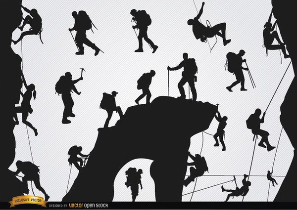 600x425 Mountain Climbing Silhouettes Set Free Vector