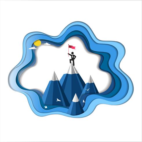 490x490 Leadership And Success Concept, Man Is On The Mountain Top