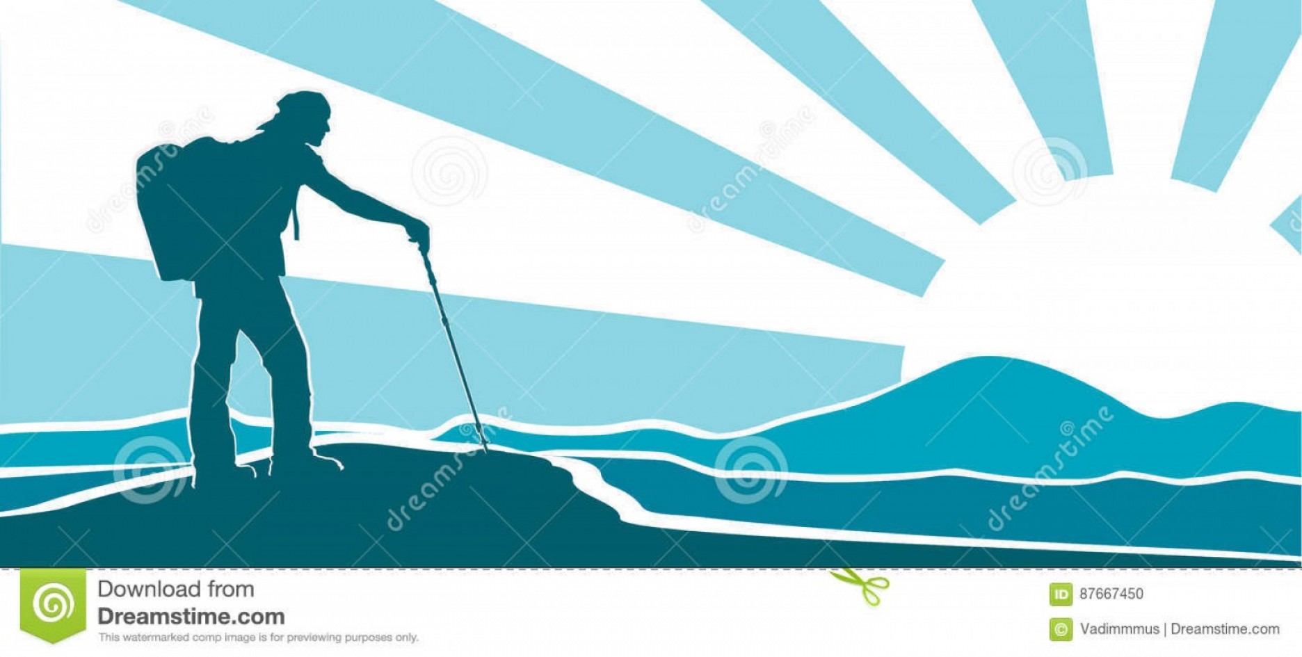 1872x945 Stock Illustration Traveler Sunsrise Vector Silhouette Hiker
