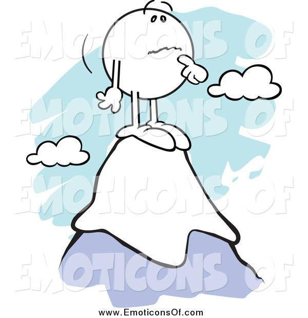 600x620 Clip Art Vector Cartoon Of A Thinking Emoticon On A Mountain Top