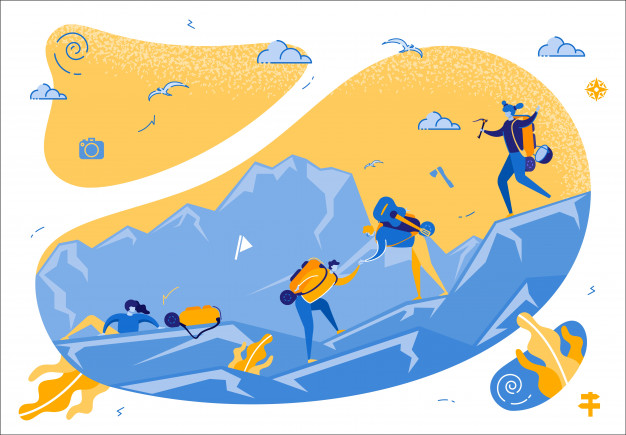 626x435 Company Of Young Tourists Climbing