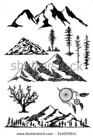 318x470 Hand Drawn Mountains Dreamcatcher Trees Vector Illustrations