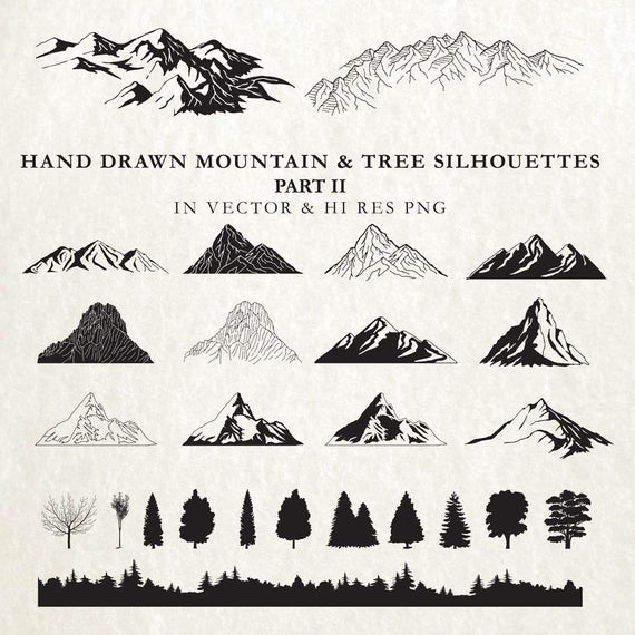 570x570 Mounta Hand Drawn Mountains Trees Etsy