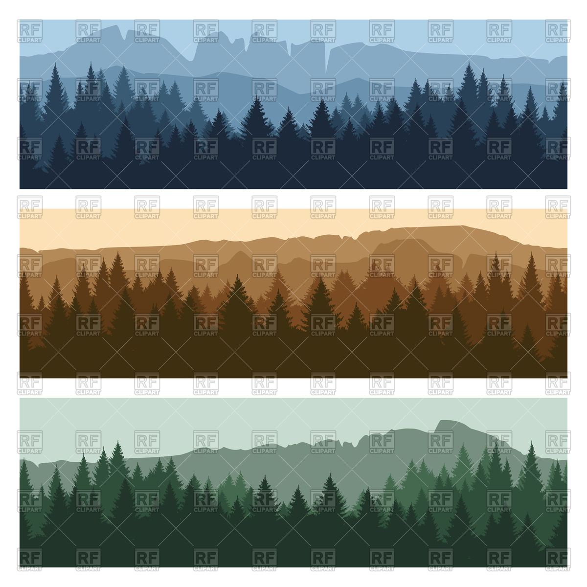1200x1200 Mountain Peaks And Trees Panorama Banners Vector Image