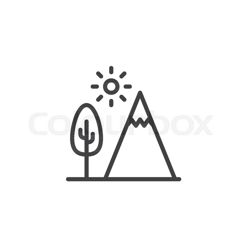 800x800 Mountain Tree And Sun Outline Icon Stock Vector Colourbox