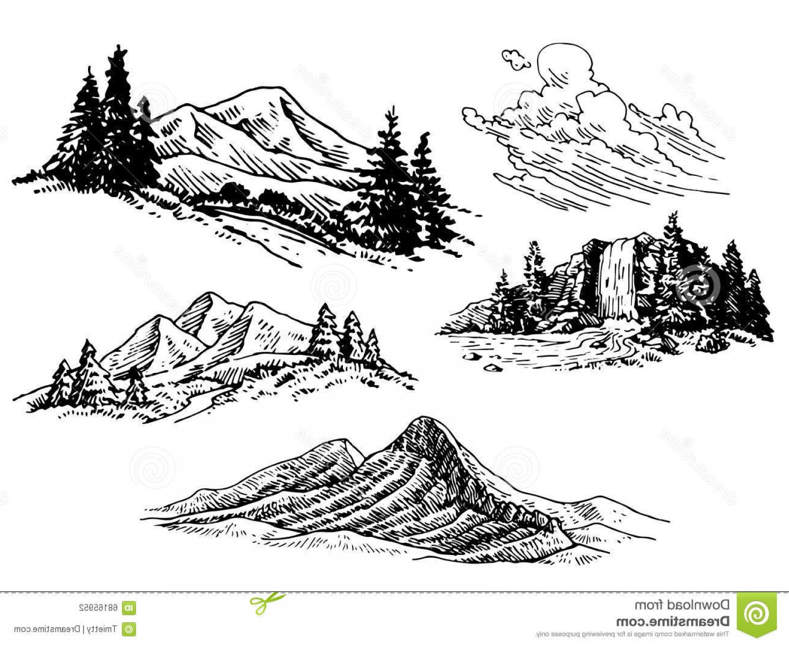 1560x1278 Stock Illustration Hand Drawn Mountain Illustrations Set Mountains