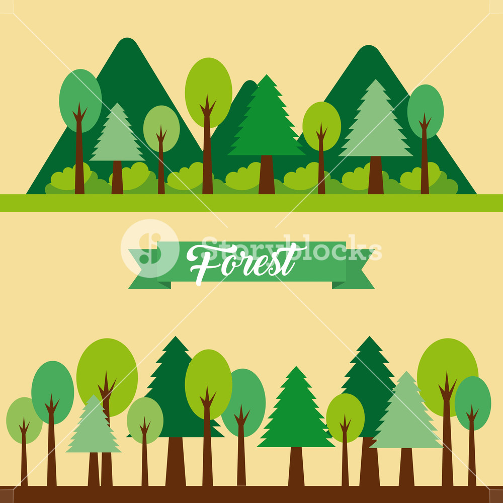 1000x1000 Forest Landscape Natural Mountain Tree Vector Illustration Royalty
