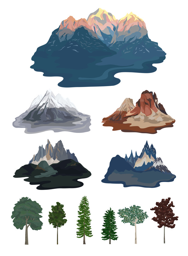 626x853 Collection Of Mountain And Tree Illustrations Vector Free Download