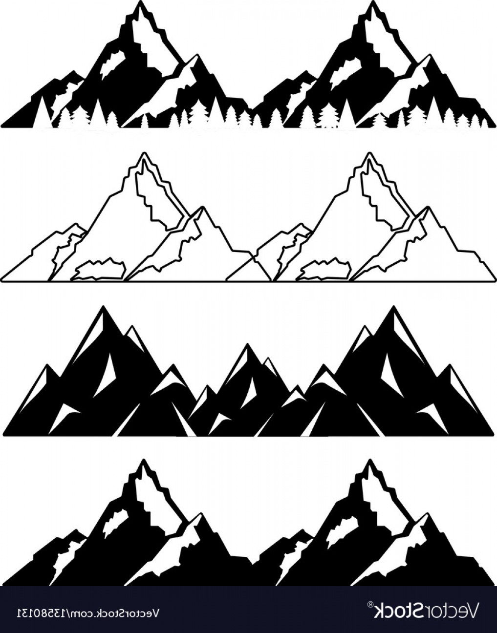 1017x1296 Set Of Mountains With Snow And Trees Vector Soidergi