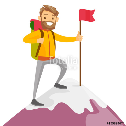 500x500 Cheerful Caucasian White Climber Standing On The Top Of Mountain