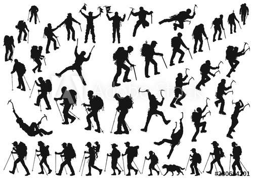 500x354 Mountaineer Climber Hiker People, Vector Silhouette Collection
