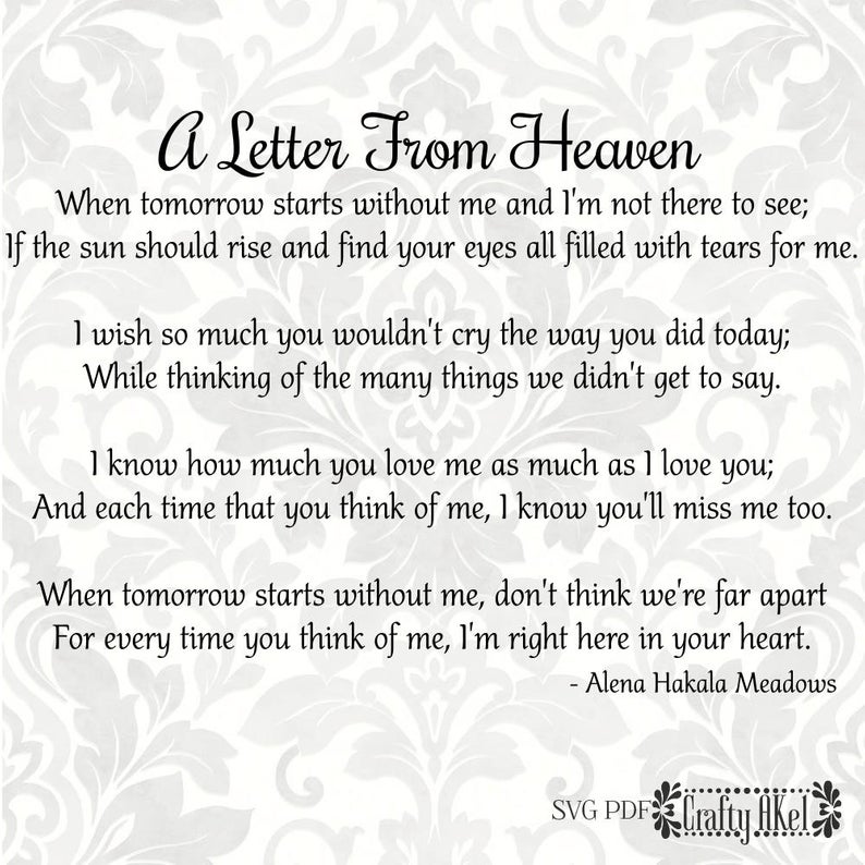 794x794 A Letter From Heaven Poem Bereavement Mourning Grief Etsy