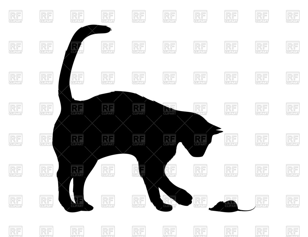 1200x923 Silhouette Of Cat With Mouse Vector Image Of Plants And Animals