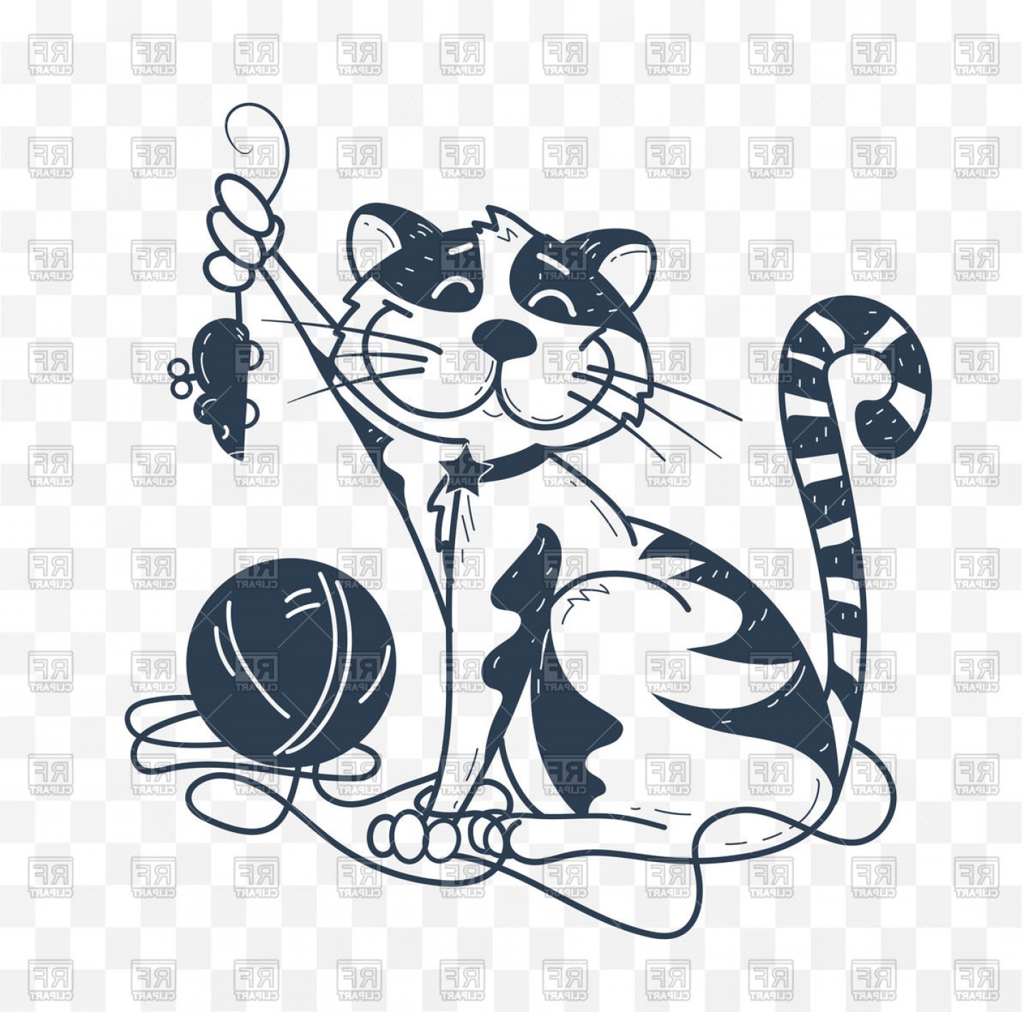 1440x1417 Funny Cat Playing With Clew Caught A Mouse Vector Clipart Newwaysys