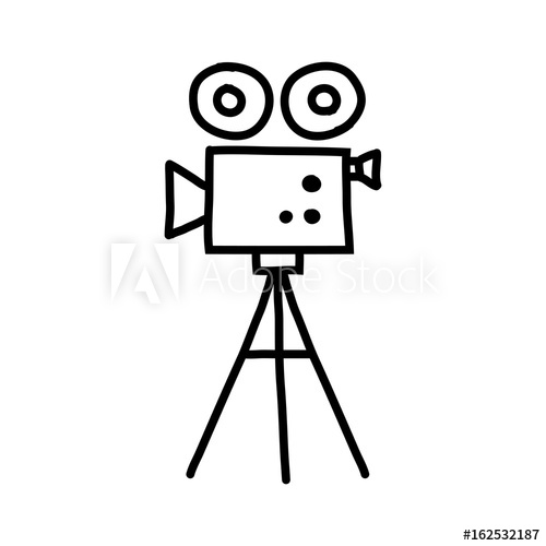 500x500 Movie Camera Vector Icon, Black Sketch On White Background