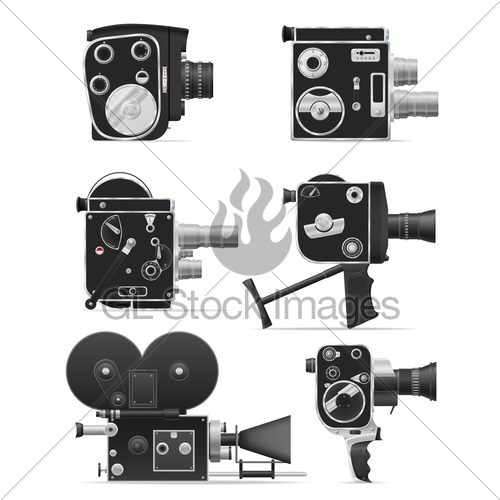 500x500 Old Retro Vintage Movie Video Camera Vector Illustration Gl
