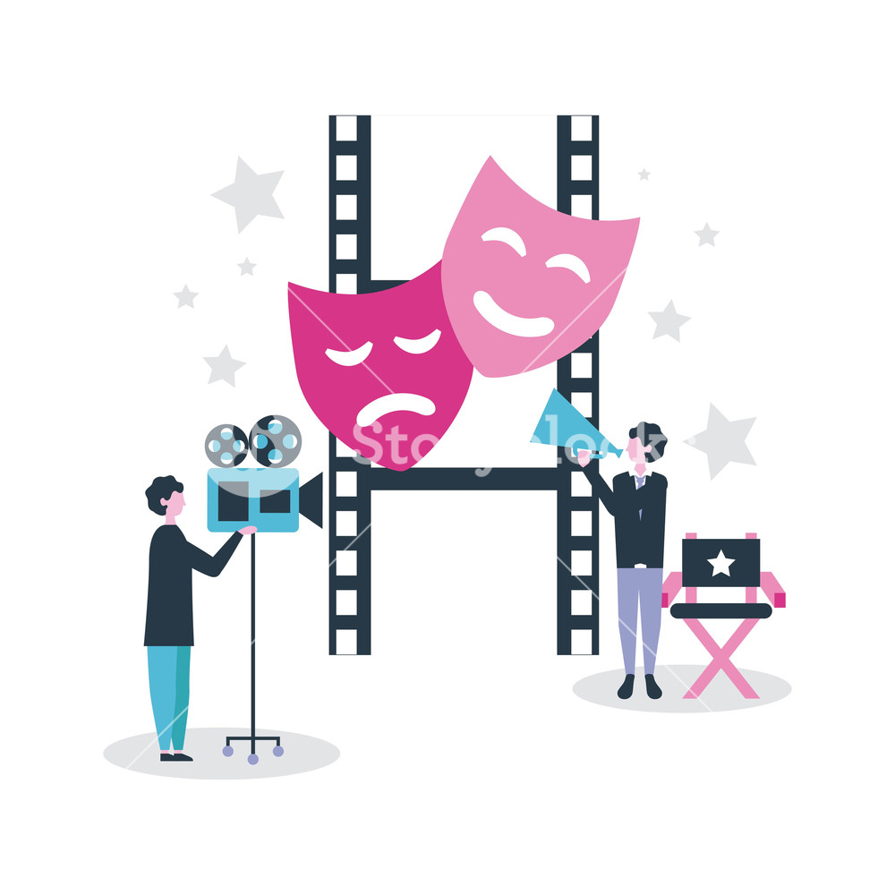 1000x1000 Movie Production Tape Theater Mask Man Holding Film Camera Vector