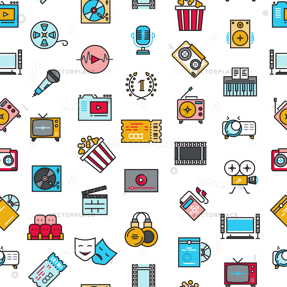 Entertainment Cinema Movie Film Seamless Pattern Vector 1000x1000 Entertainment Cinema Movie Film Seamless Pattern Vector