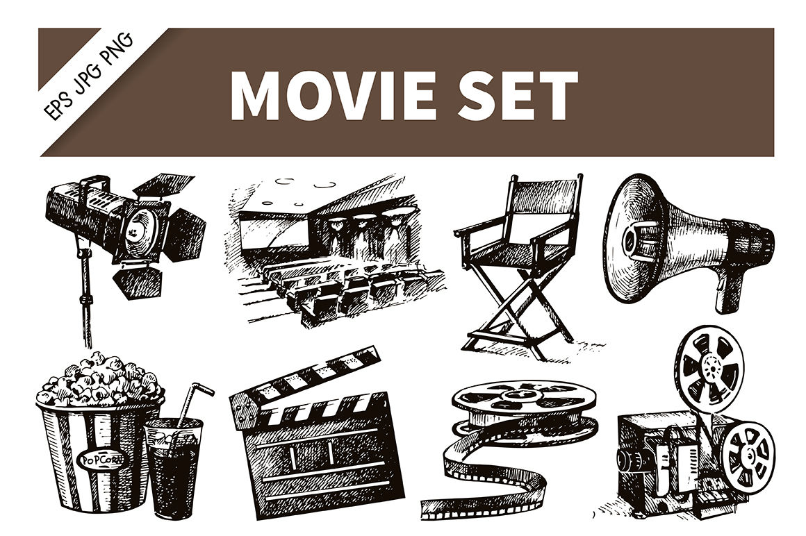 Hand Drawn Movie Film Vector Set 1160x772 Hand Drawn Movie Film Vector Set