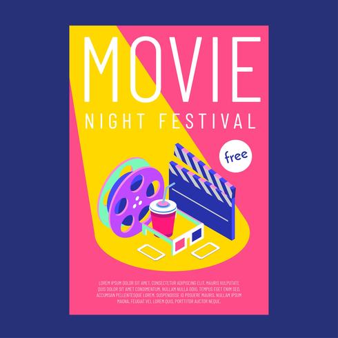 490x490 Movie Night Poster Template Isometric Vector