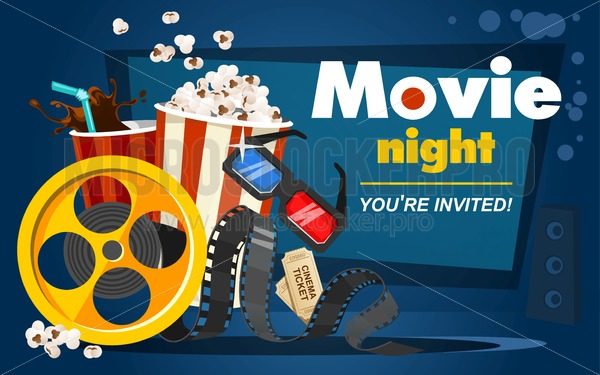 600x375 Movie Night Concept With Popcorn, Cinema Tickets, Drink, Tape