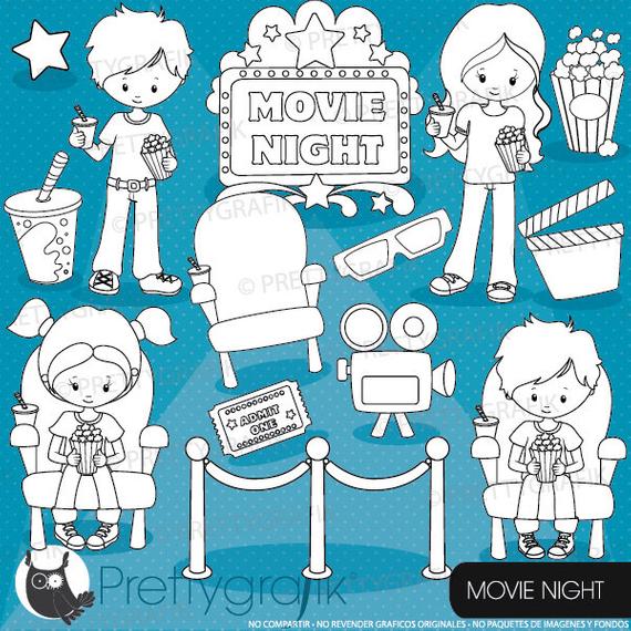 570x570 Movie Night Digital Stamp Commercial Use, Vector Graphics, Digital
