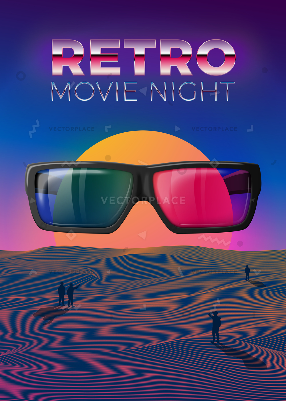 1000x1400 Retro Movie Night Poster Design Template Vector Illustration
