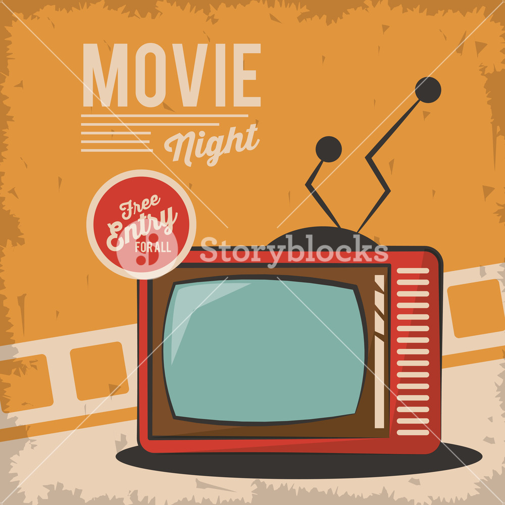 1000x1000 Vintage Movie Night Television Card Concept Vector Illustration