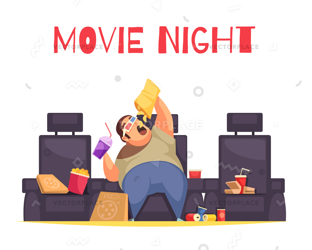 1000x800 Movie Night Concept Gluttony Overeating Symbols Vector