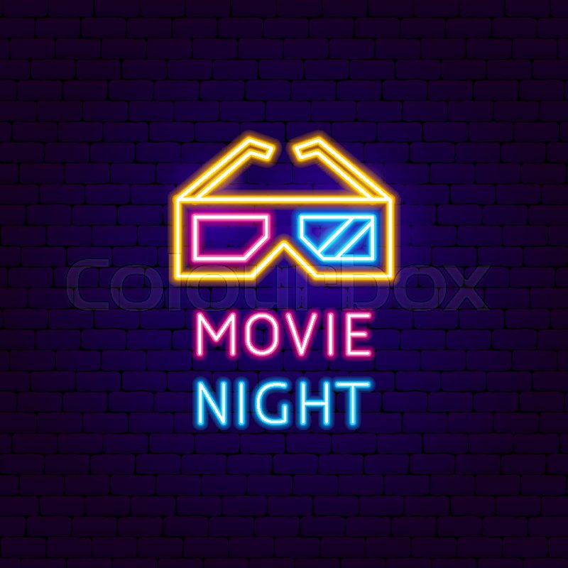 800x800 Movie Night Neon Label Vector Stock Vector Colourbox