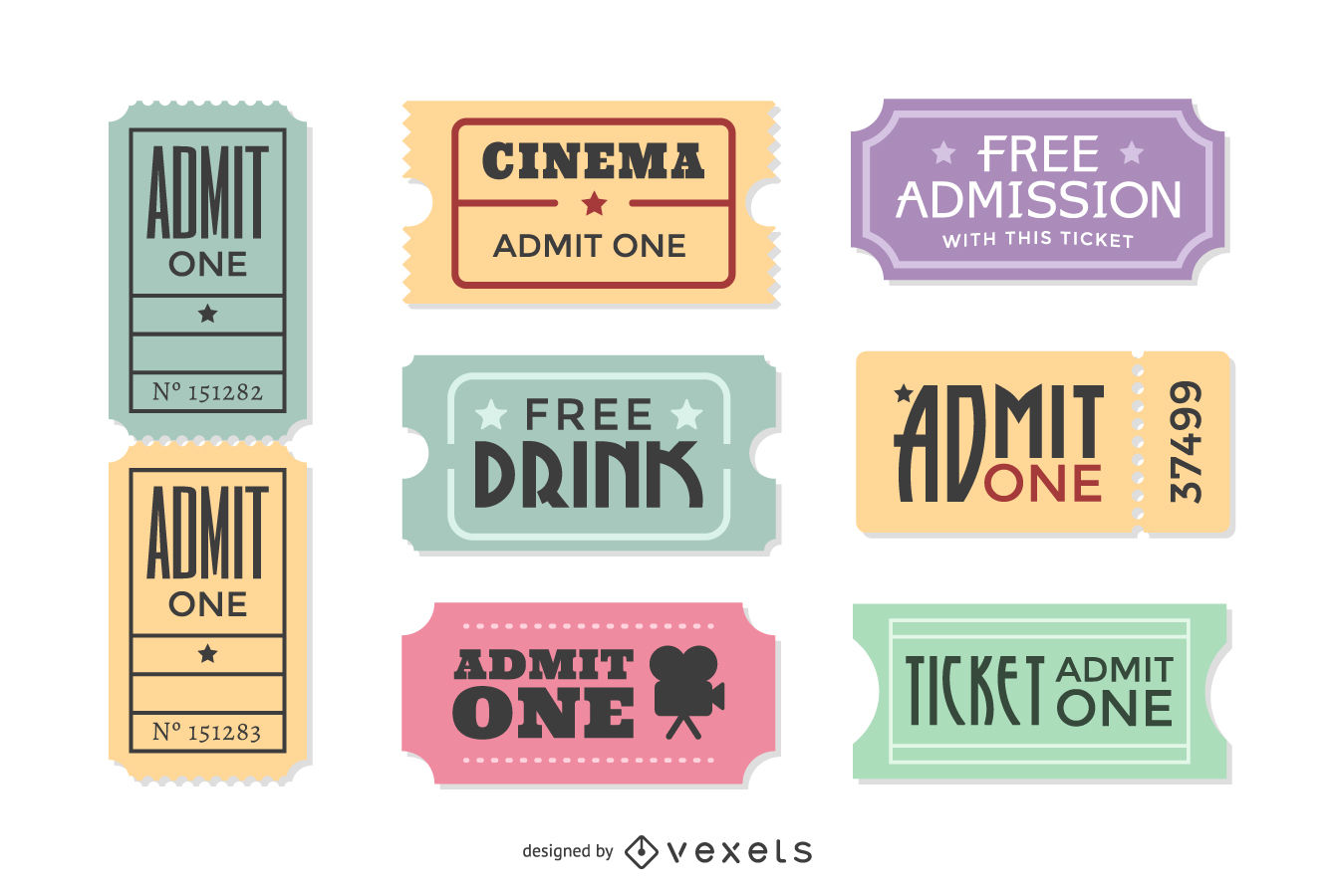 1340x900 Vintage Movie Ticket Vector Set