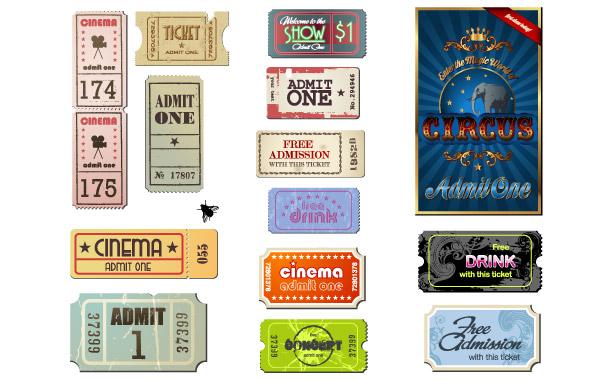 600x380 Vintage Movie Ticket Vector Set Clip Arts, Free Clip Art