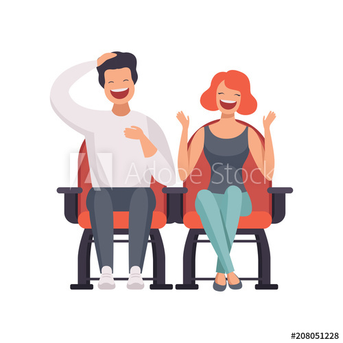Smiling Couple Sitting In Cinema Theatre And Watching Comedy Movie 500x500 Smiling Couple Sitting In Cinema Theatre And Watching Comedy Movie