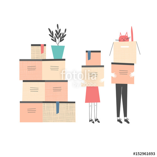 500x500 People Carrying Cardboard Boxes Apartment Moving, Packing