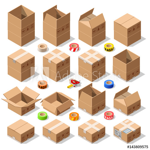 500x500 Vector Cardboard Boxes Infographic Set Opened Closed Sealed