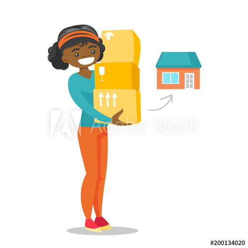500x500 Young African American Woman Moving To A New House And Carrying