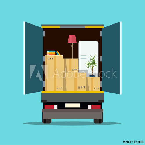 500x500 Things In Box In The Trunk Of The Truck Moving House Vector Flat