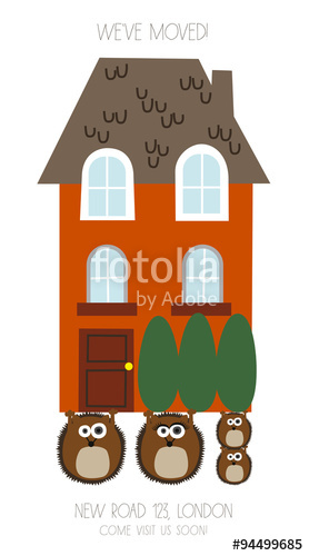 278x500 We Have Moved Card Hedgehogs Moving House Vector Design Stock